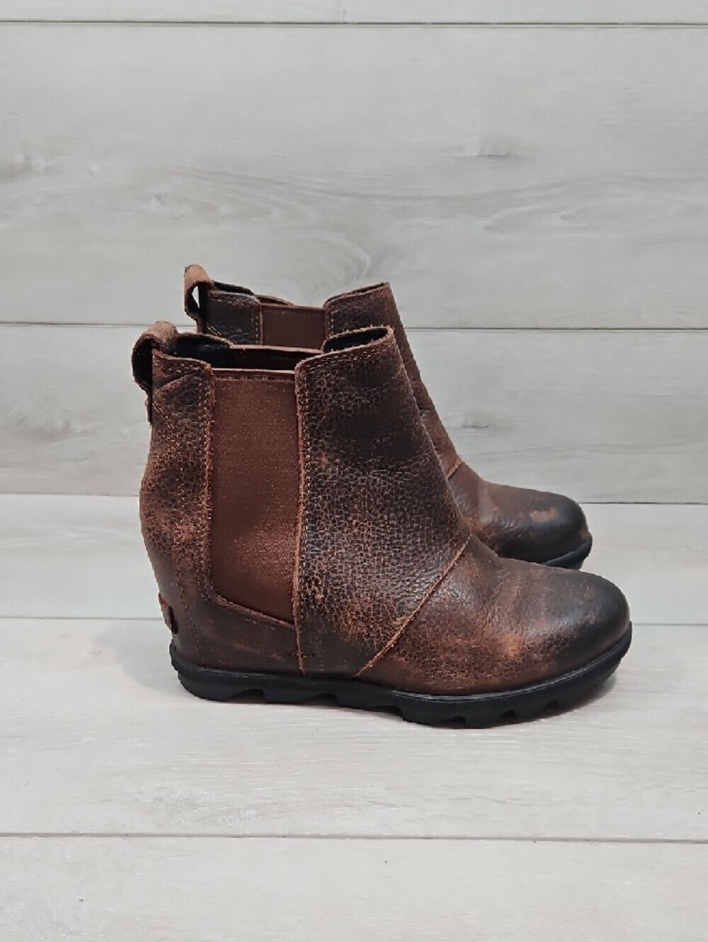 Sorel Women Brown Leather Chelsea Hidden Tractor Chuncky Wedge Ankle Boots 7.5 - Picture 3 of 13
